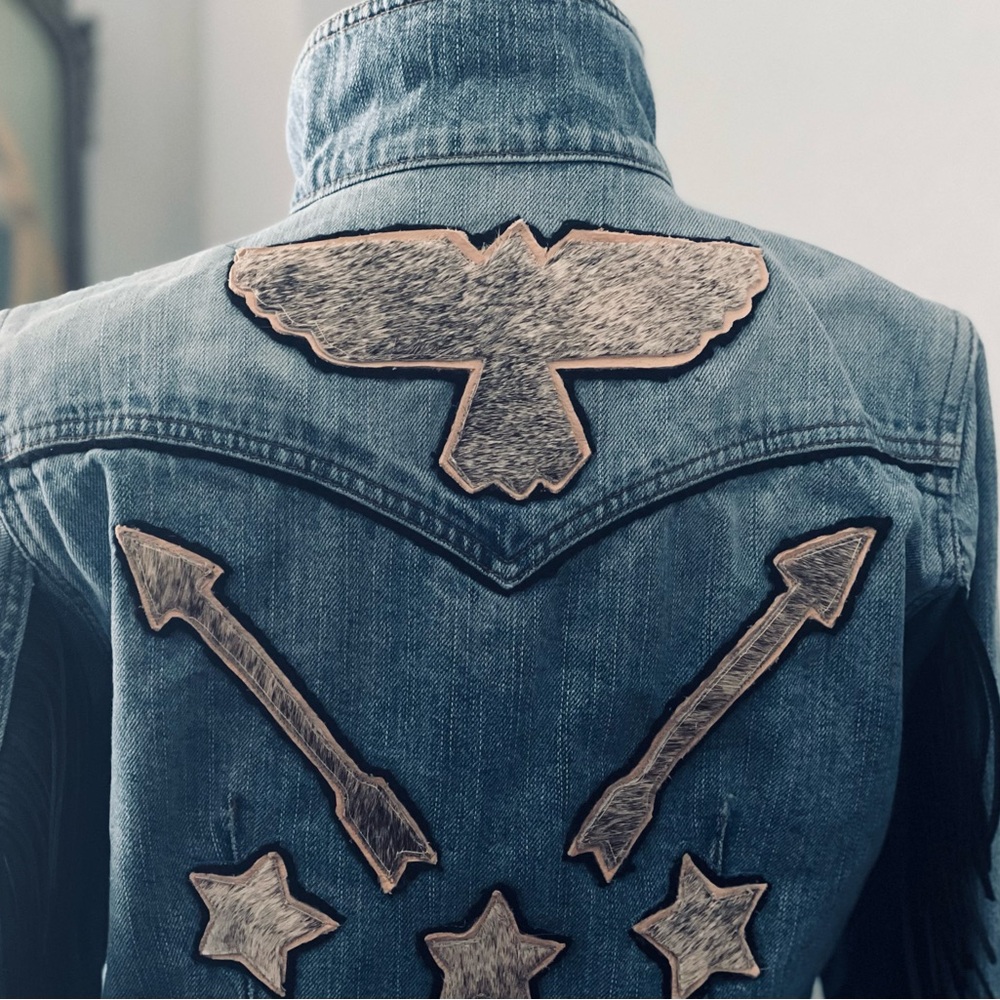 Denim Jacket with Eagle and Arrow Patches